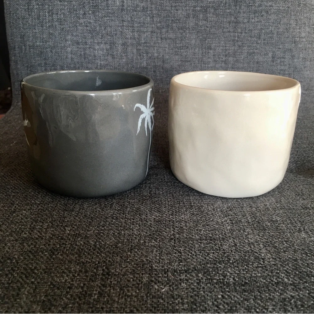 HOST PICK! Set/2 Palm Trees Coffee Mugs, Gray, Ivory, 8 oz